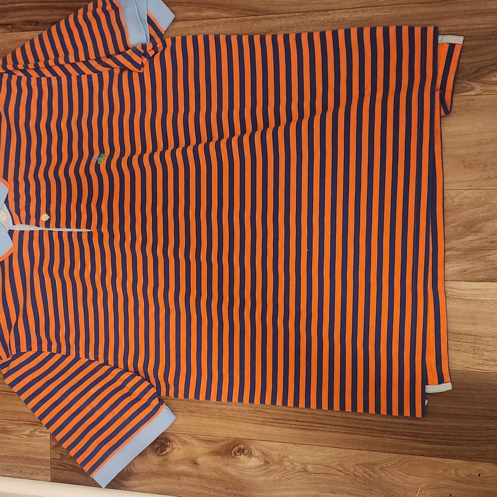 Brooks Brothers Orange and Navy Striped Polo